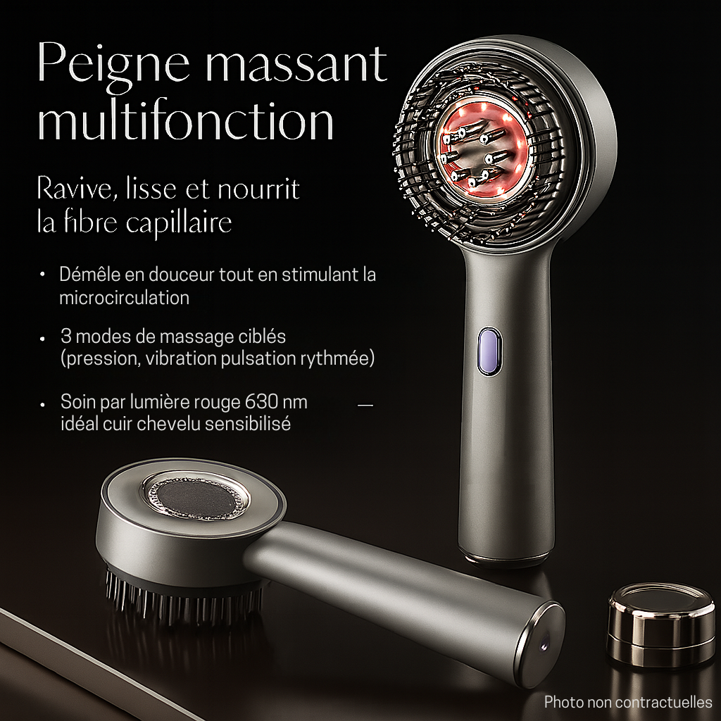 KIMEA SCALP GLOW™ — Brosse Massante LED & Diffuseur d’Huile Capillaire