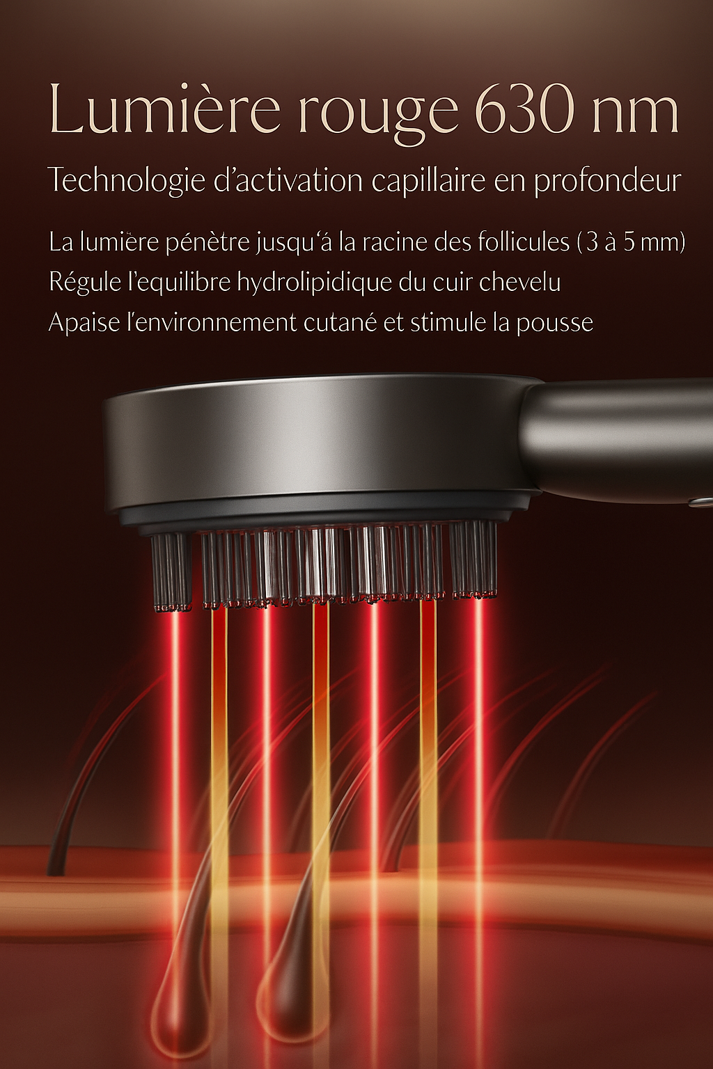 KIMEA SCALP GLOW™ — Brosse Massante LED & Diffuseur d’Huile Capillaire